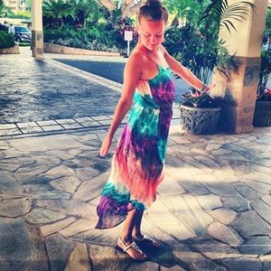 Multi-colored High Low Summer Dress